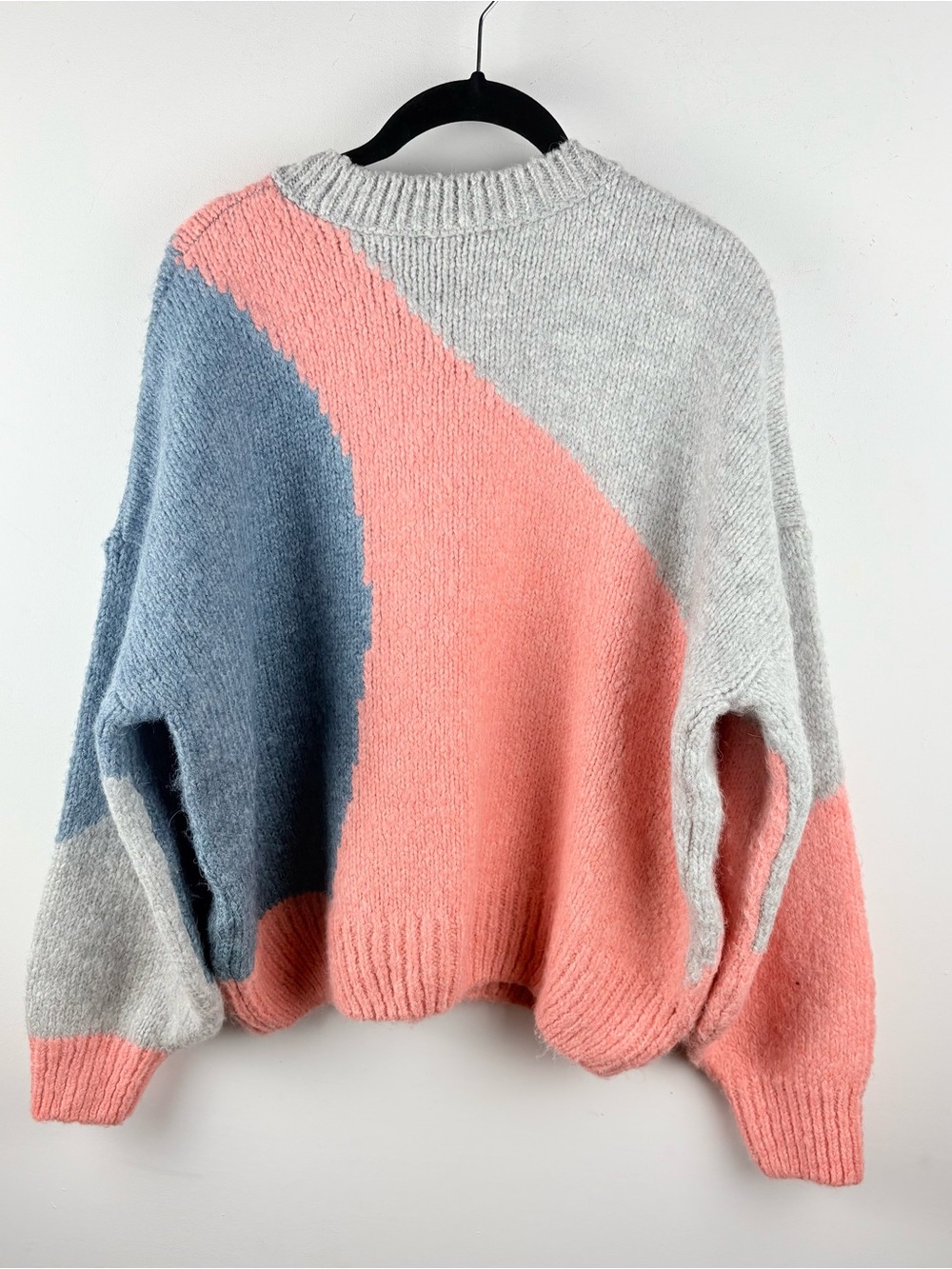 Nordstrom Topshop Colorblock Knit Pullover Sweater M Gray Pink Retro Abstract - Picture 3 of 9